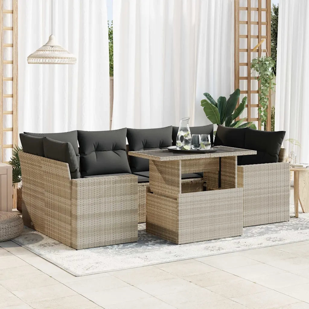 vidaXL Set Divani da Giardino 7pz con Cuscini Grigio Chiaro Polyrattan