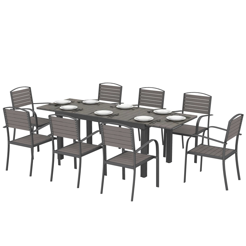 Set Pranzo Estensibile Esterni 9 Pezzi, Tavolo Alluminio, 8 Sedie, Grigio