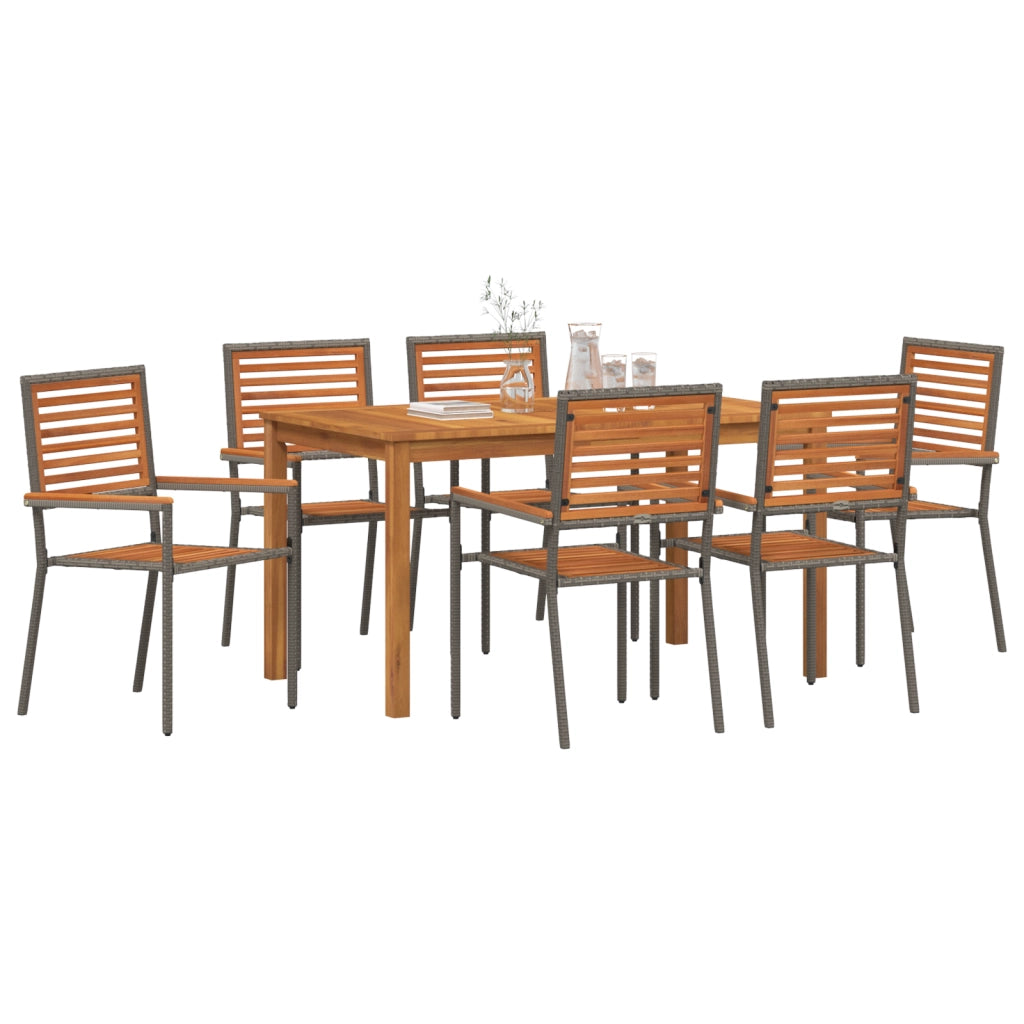 Set da Pranzo da Giardino  7 Pezzi Grigio Poli Rattan Acacia