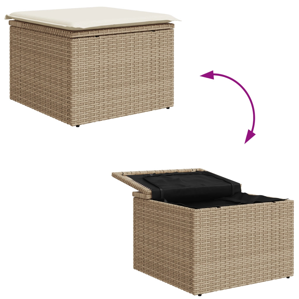 Set Divano da Giardino di 9 Pezzi con Cuscini Beige Rattan Poliacacia