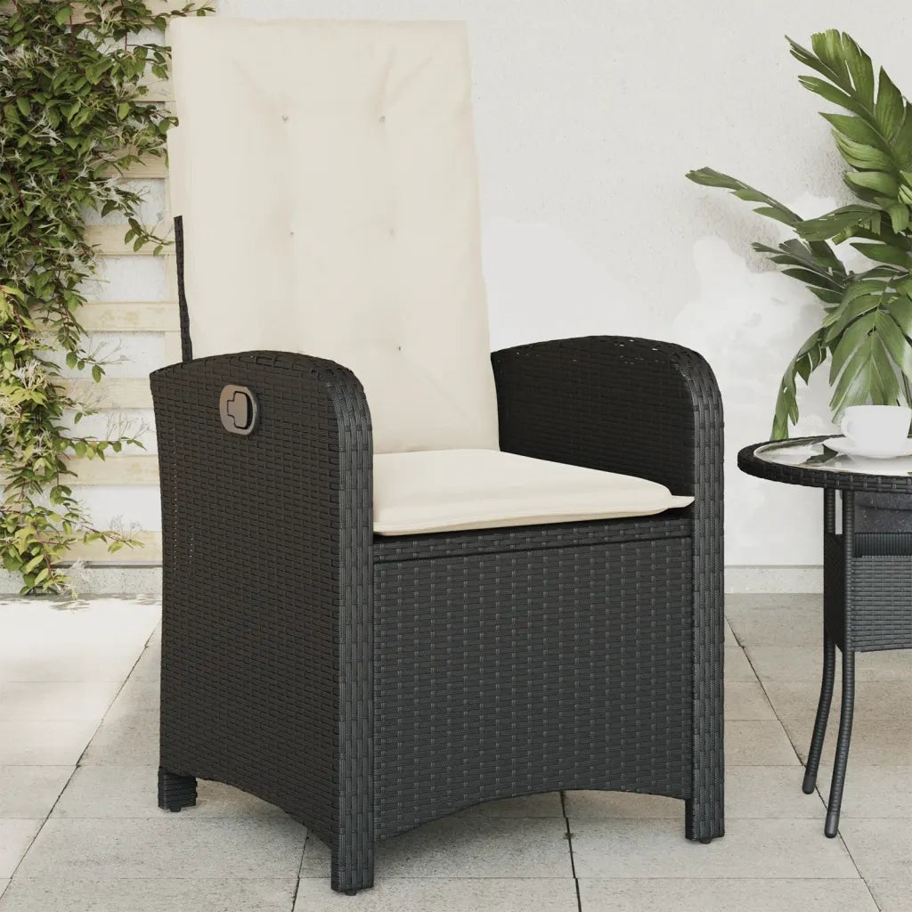 Sedia Reclinabile da Giardino | Sedie da Esterno con Cuscini Nera in Polyrattan