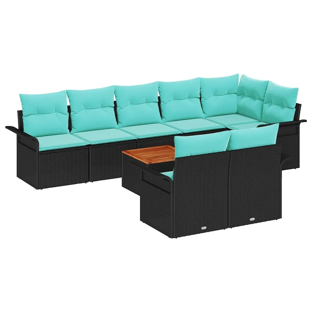 Set Divano da Giardino 9 pcs Nero e Turchese polyrattan