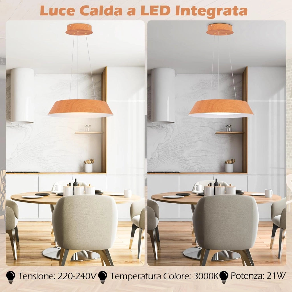 Lampadari a Sospensione 3000K, Lampada da Soffitto Moderna da 21 W con Venature in Legno, Cornice in Metallo, Ideale per Camera da Letto, Soggiorno, Cucina e Sala da Pranzo [Classe di efficienza energetica F]