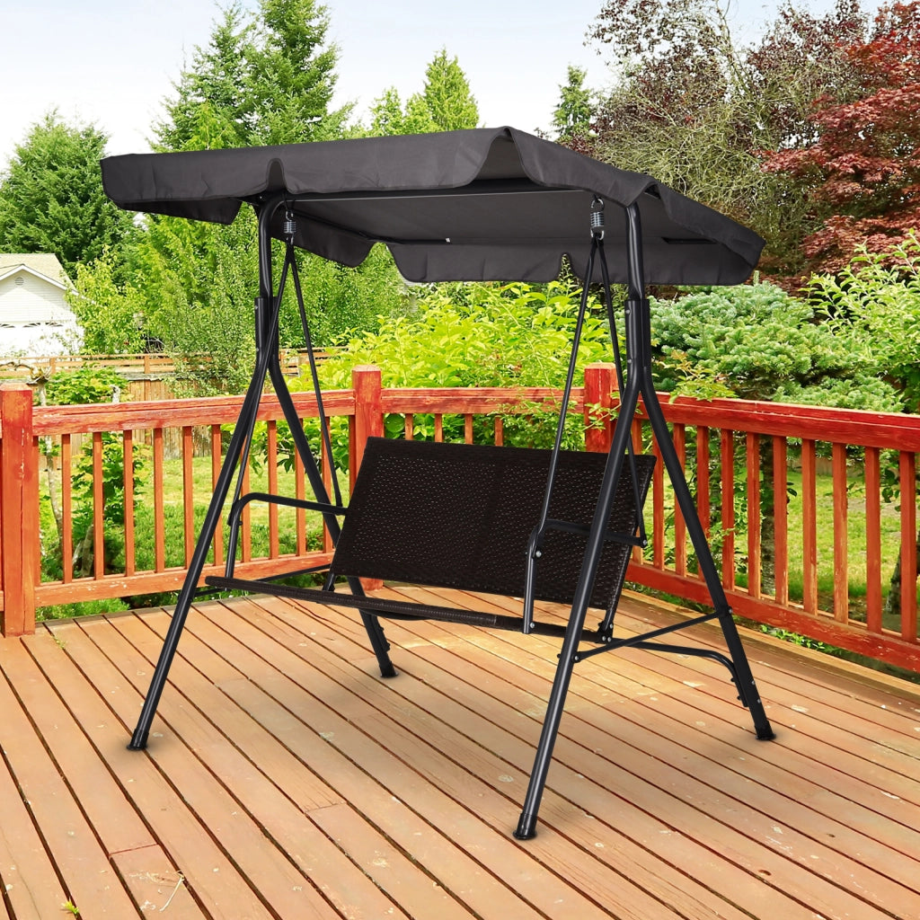 Dondolo da Giardino 2 Posti con Tettuccio Regolabile, 140x110x151 cm, Marrone e Grigio