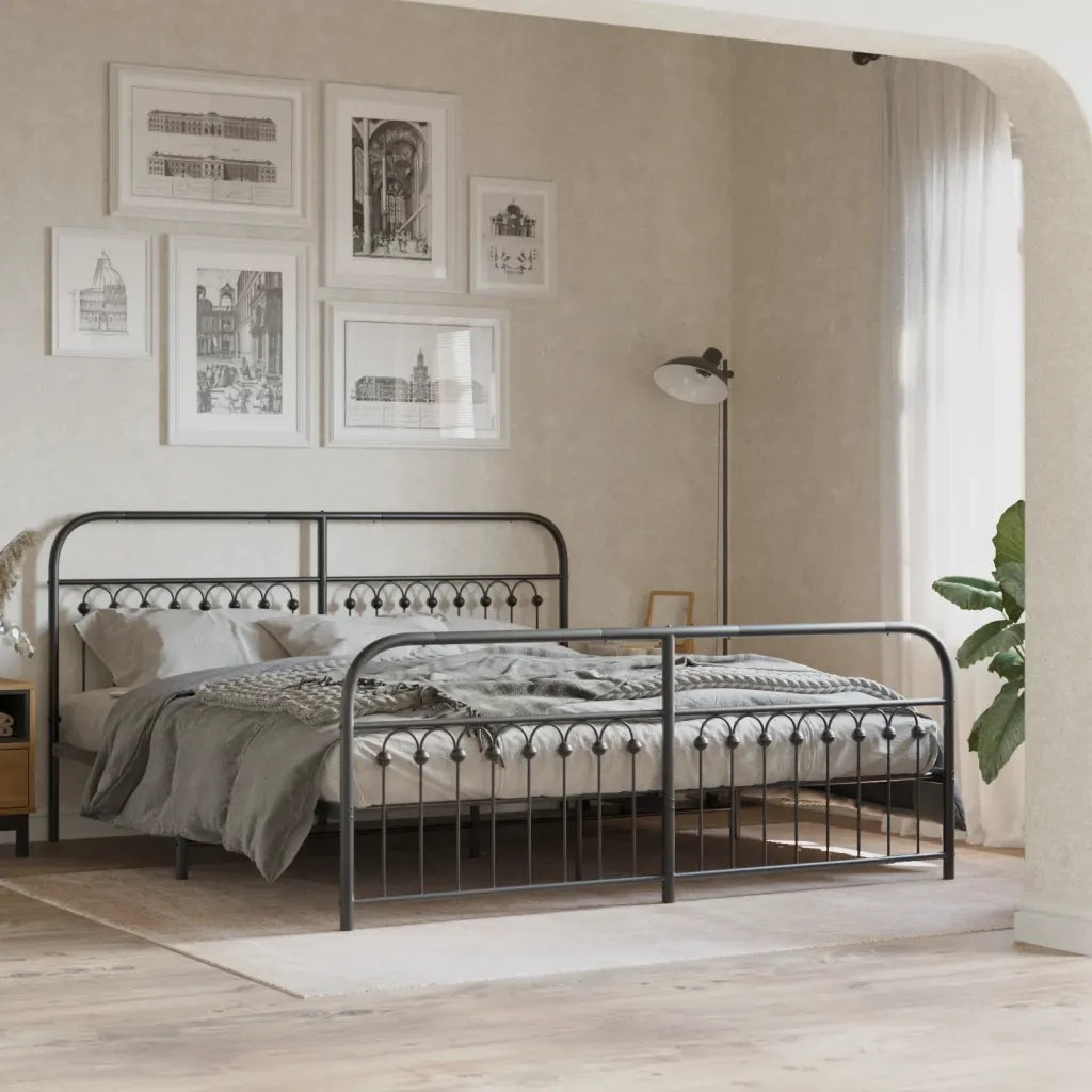 Letto matrimoniale | Letto per adulti | Giroletto con Testiera e Pediera Metallo Nero 183x213 cm