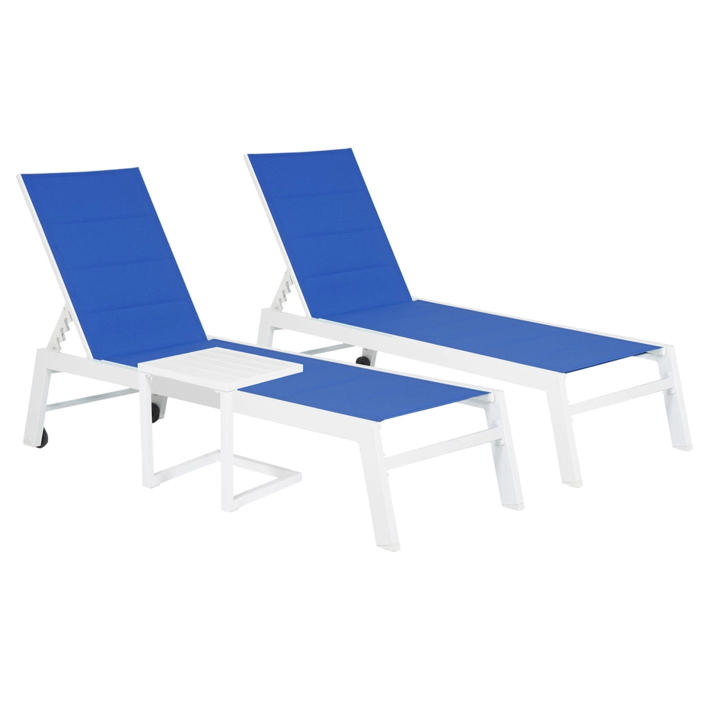 Set di 2 lettini BARBADOS in textilene blu eTavolino - alluminio bianco