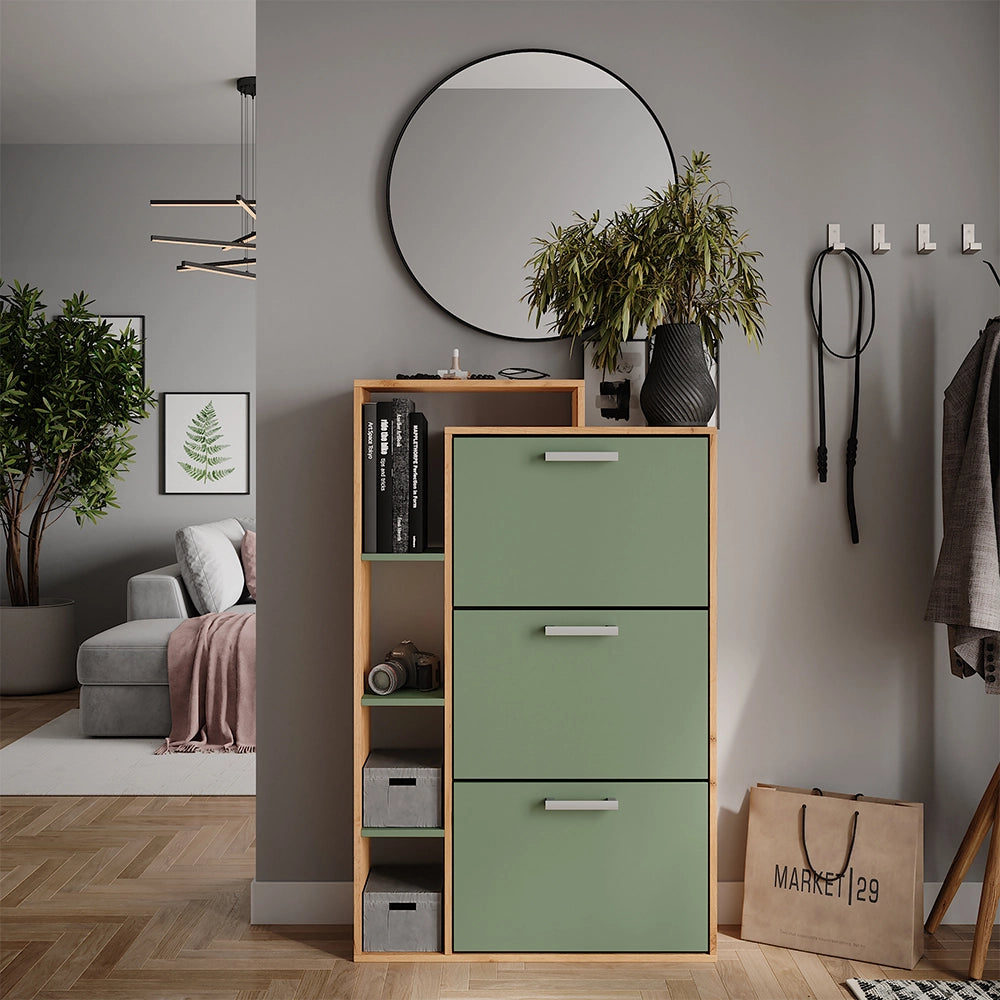 Vicco Scarpiera da ingresso Goldkraft rovere/verde 80 x 128.3 cm con 3 scomparti