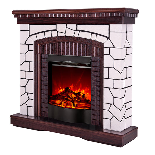 Camino Elettrico da Pavimento 105,8x110x30 cm Effetto Fiamma 1600W Natali & Corsica Bianco/noce scuro