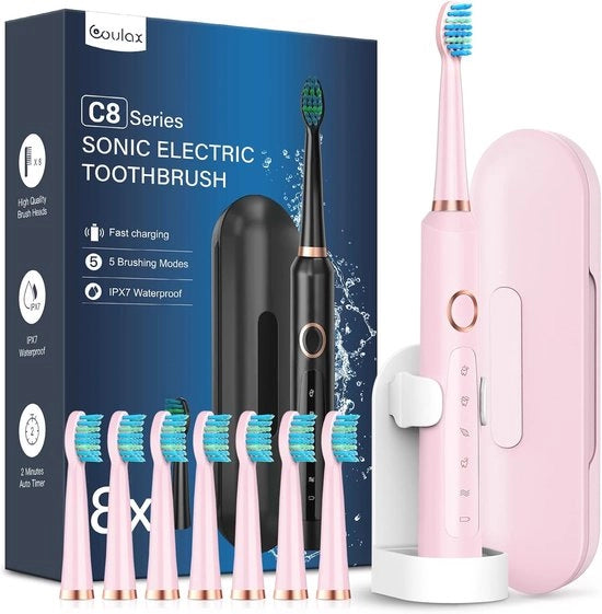 Elettroborsetta per denti con 8 teste, 5 modalità e IPX7, per adulti