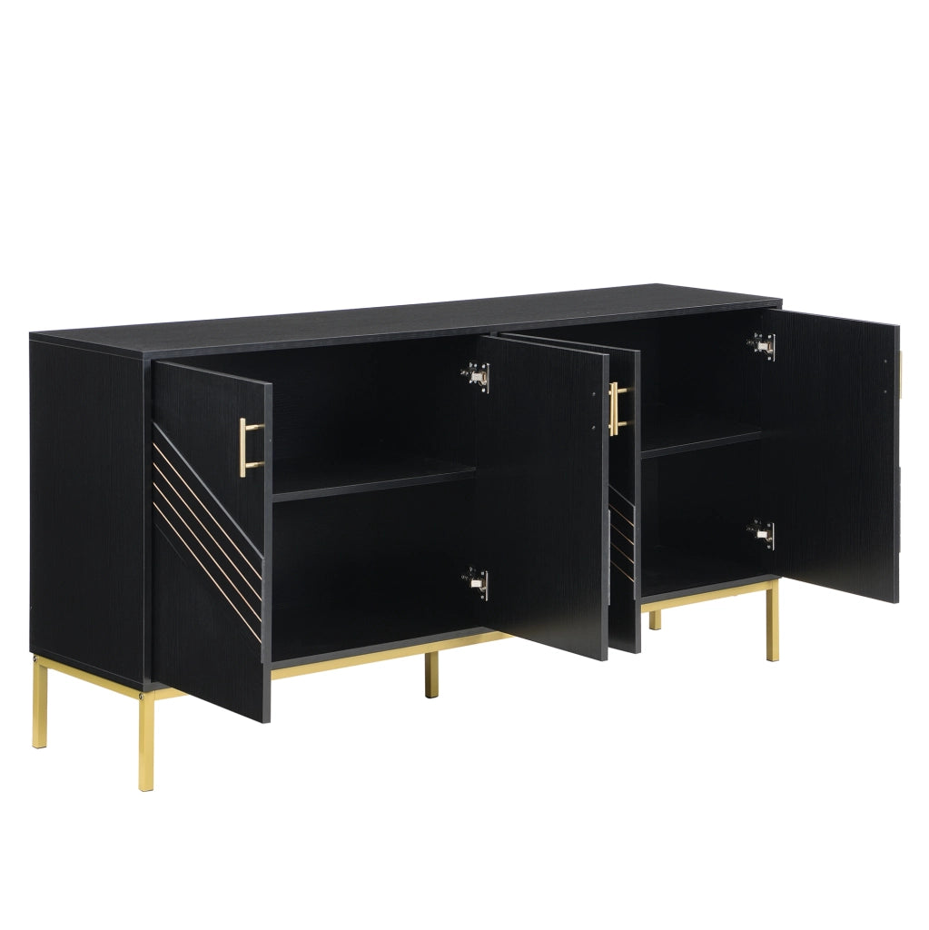 Credenza a 4 ante nera con ripiani regolabili, 160 cm