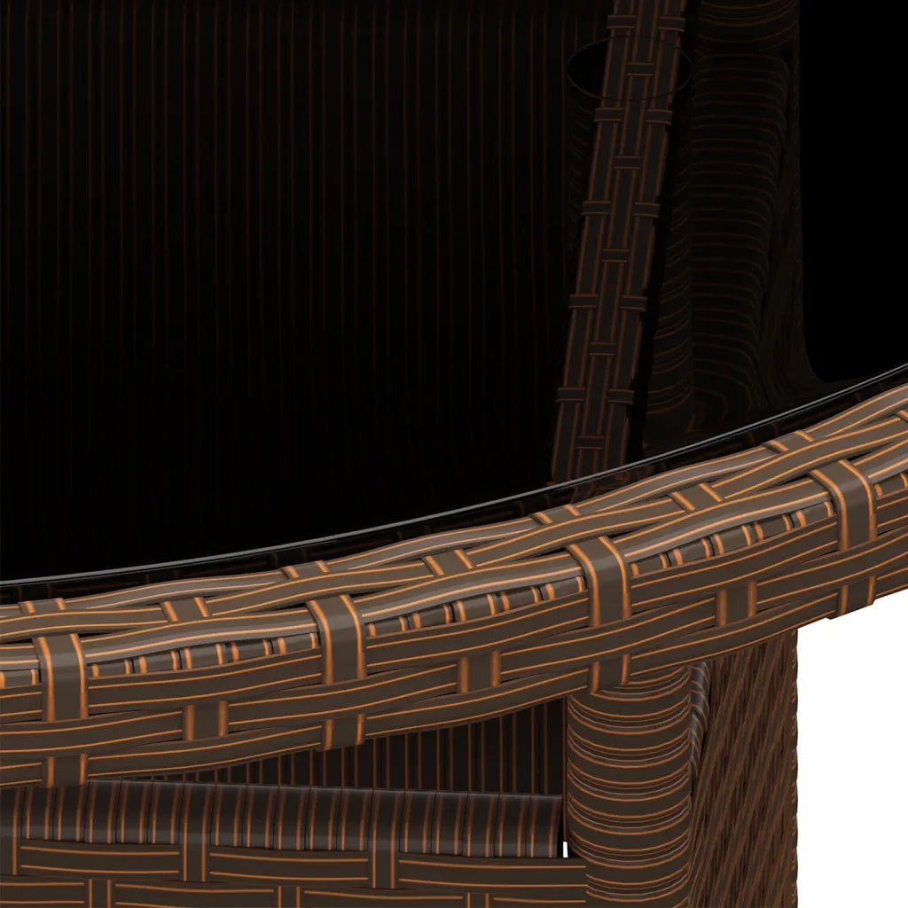 Tavolo Giardino Ã˜80x75 cm Vetro Temperato e Polyrattan Marrone cod mxl 34099