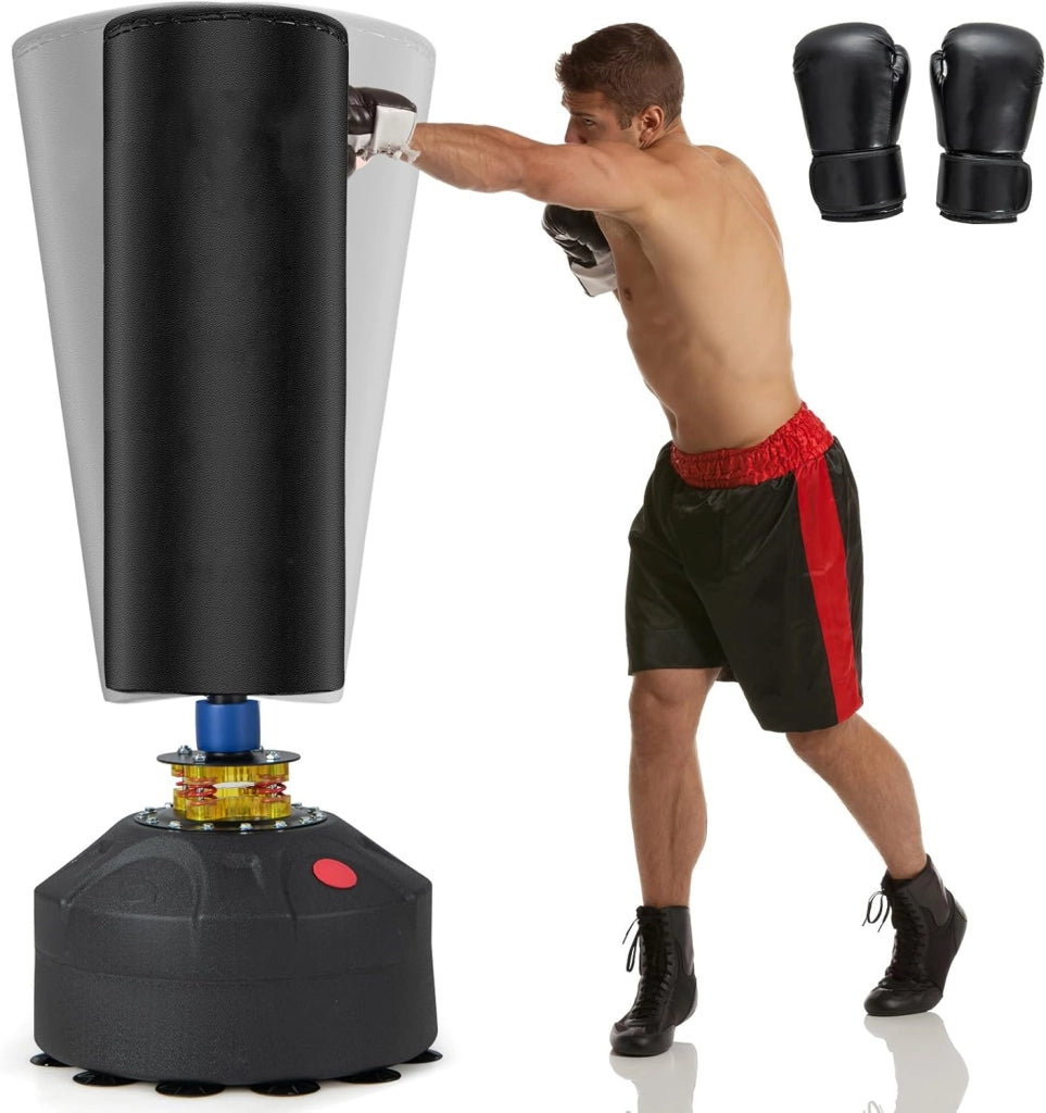 Sacco da Boxe 173 cm, Sacca da Boxe da Terra Autoportante e Pesante con Guantoni, Base a Ventosa, Costruzione a 5 Strati e Sistema Antivibrazioni per Adulti e Palestra Domestica