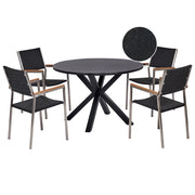 Set da giardino 4 posti in alluminio e sedie in rattan sintetico struttura in acciaio inox nero design moderno contemporaneo