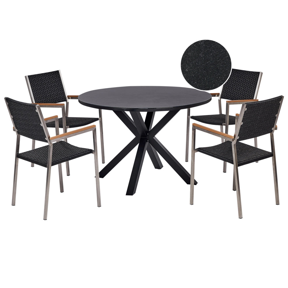 Set da giardino 4 posti in alluminio e sedie in rattan sintetico struttura in acciaio inox nero design moderno contemporaneo