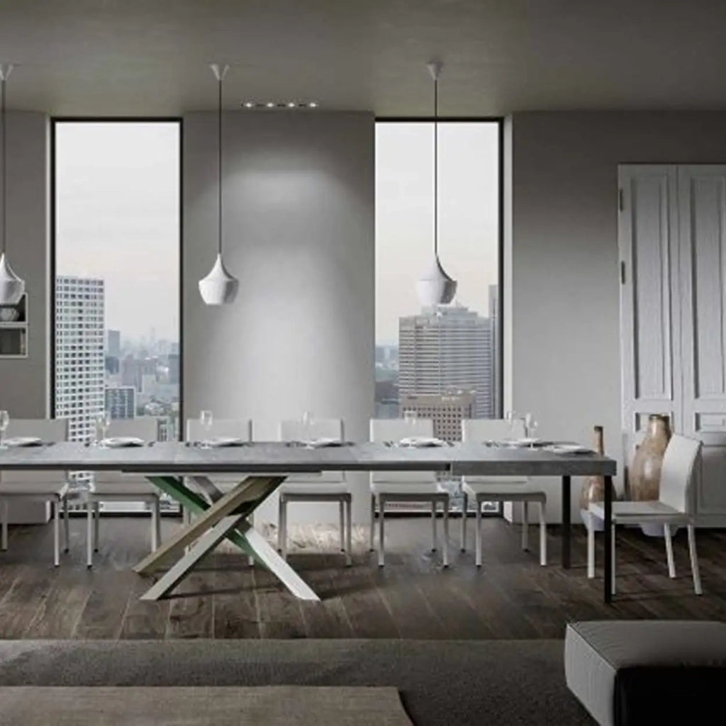 Tavolo allungabile 180/440x90 cm Volantis colore cemento gambe multicolore 4/A