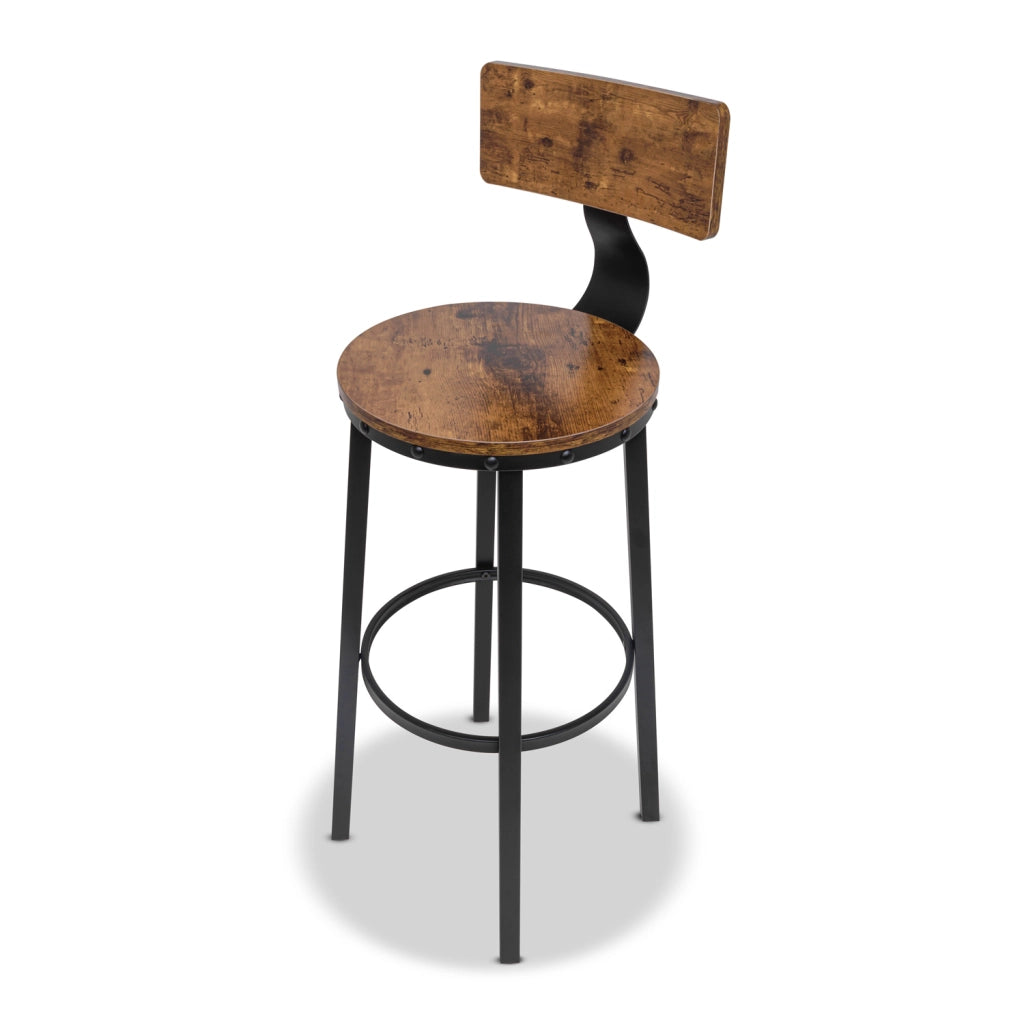 Shelby - Set di 2 sgabelli alti, sgabelli da bar con schienale in stile industriale, legno marrone
