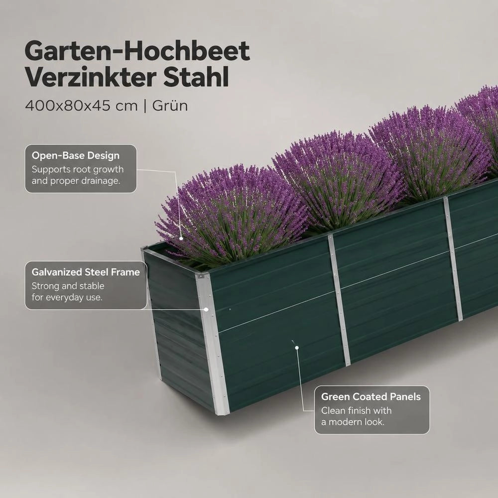 Garden Raised Bed Galvanized Steel 400x80x45 Cm Green