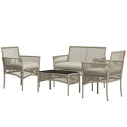 SET DA GIARDINO IN RATTAN DA 4 PEZZI CON 2 POLTRONCINE, DIVANO E TAVOLINO DA CAFFÈ, KAKI