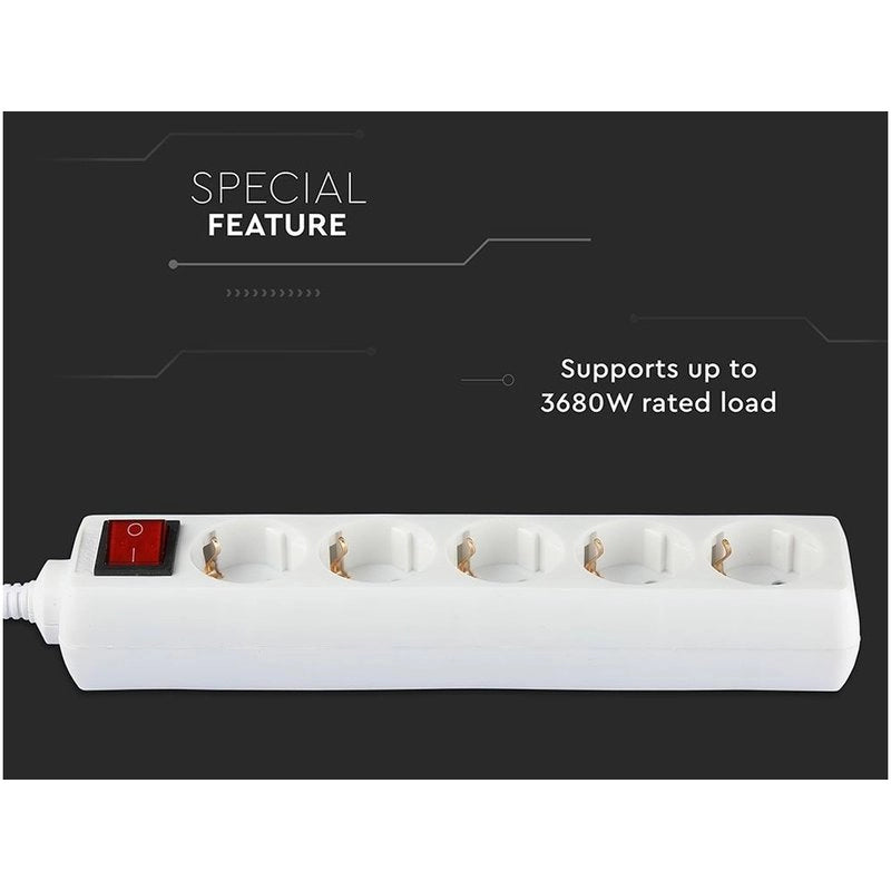 Multipresa Ciabatta Elettrica 5 Posti Schuko Spina Tipo Ibrido F + E Cavo Lunga 1,5 Metri Con Interruttore SKU-8766