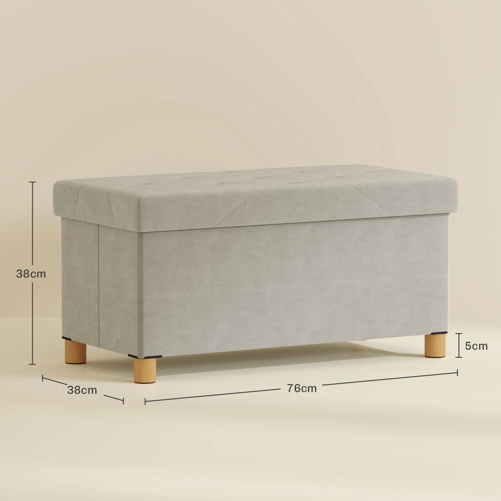 Panca contenitore con cuscino ¨C Xylo ¨C Velluto crema 76x38x38 cm capacit¨¤ 67L