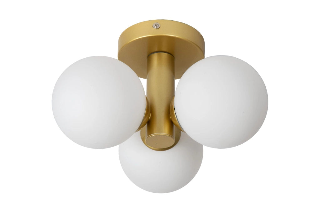 Plafoniera Lucide Trudy ottone 3 luci sfere vetro G9