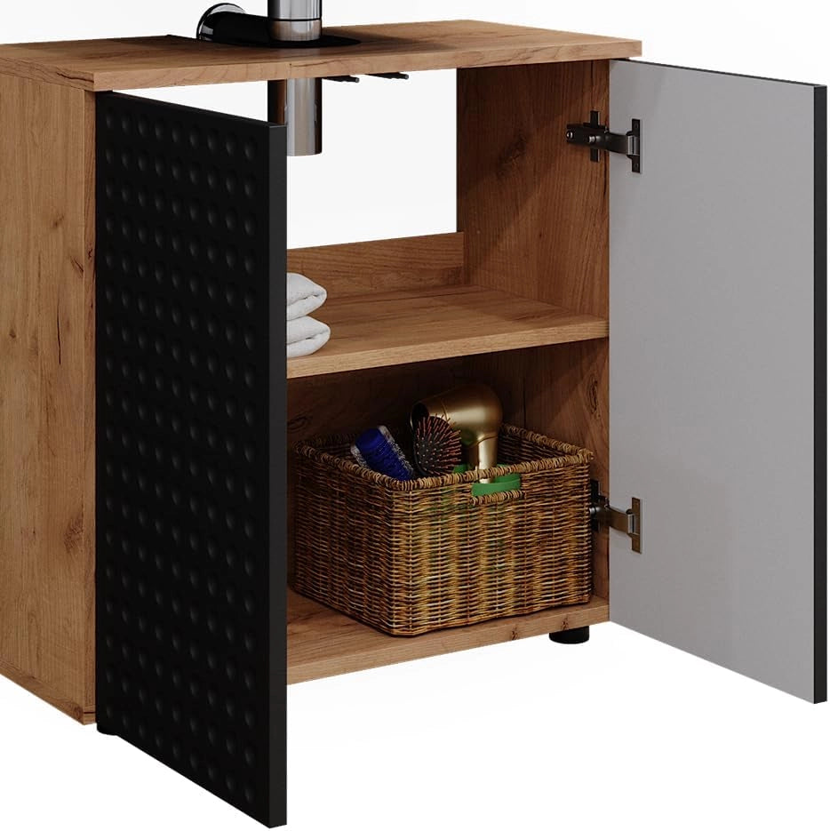 Set mobili bagno Irma, Antracite puntinato, 3 parti, con unità di base 60 cm, composto da mobile sottolavabo, specchiera e mobile medio