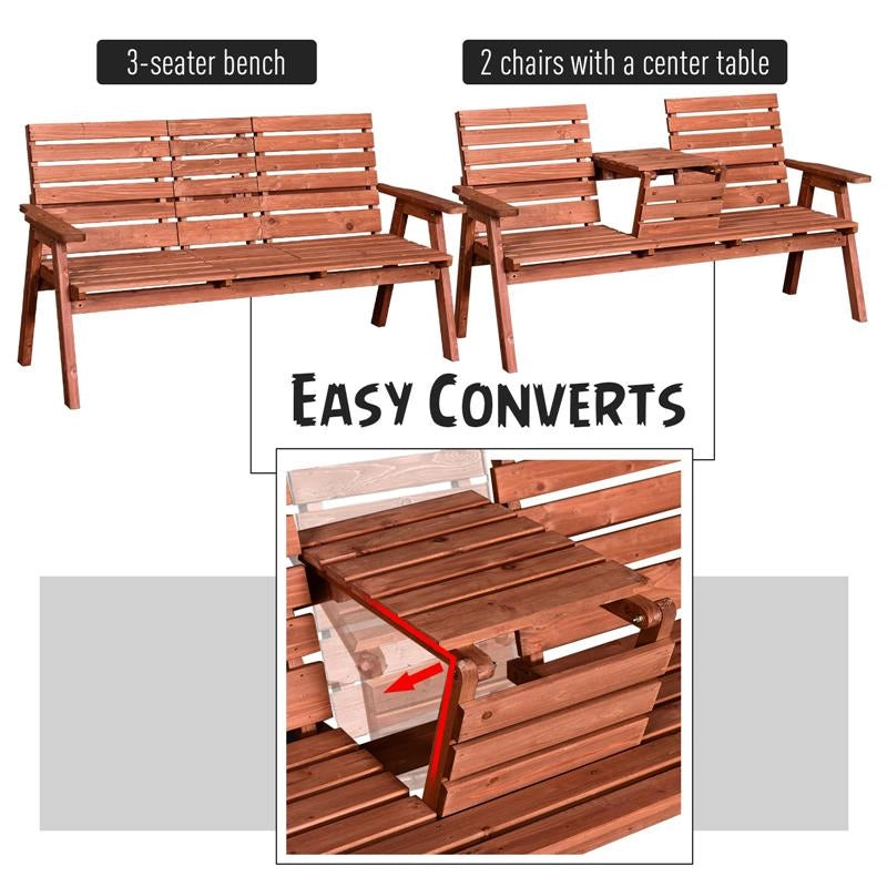 PANCHINA IN LEGNO DI ABETE DA GIARDINO BIPOSTO CONVERTIBILE 160X70X85 CM