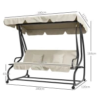 Dondolo Letto da Giardino con Tettuccio Regolabile e Vassoi, in Acciaio e Teslin, 200x120x164 cm, Crema