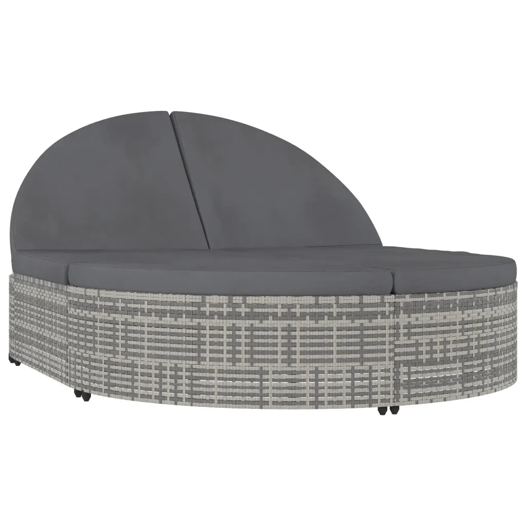 Lettino Prendisole a 2 Posti con Cuscini in Polyrattan Grigiocod mxl 71239