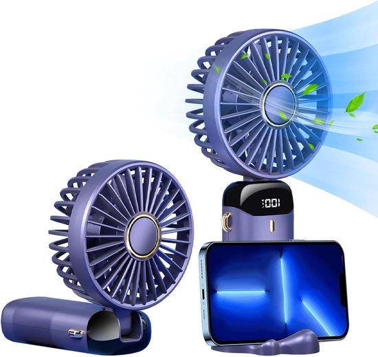 Ventilatore portatile per viaggio - 5 velocità - 90° regolabile - Ventilatore manuale con batteria - Ventilatore da tavolo mini con pedale - Durata di utilizzo 9-20 ore