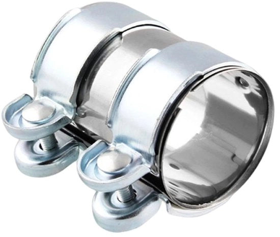 Uitlaatklem in acciaio inossidabile, Ø 51 mm / L: 95 mm, con doppia presa per tubo e piastra di fissaggio