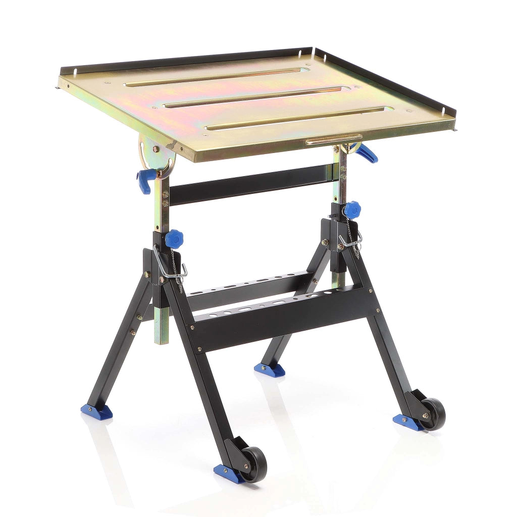 Banco saldatura pieghevole max 150 kg, carrello regolabile in altezza 735-860 mm, inclinabile fino a 90°