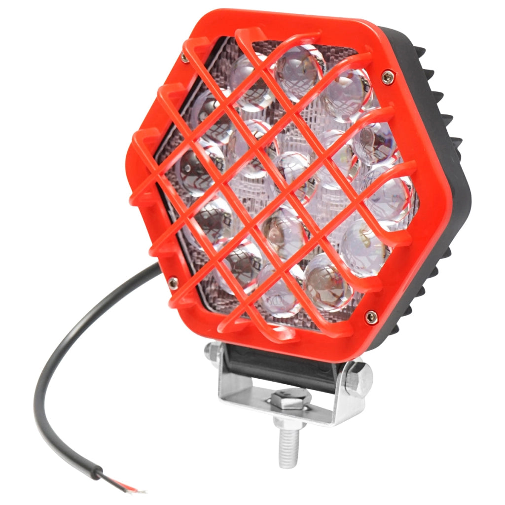 Lampada esagonale con griglia di plastica rossa, 16 LED, DC 10-60V, 48W, angolo 30°
