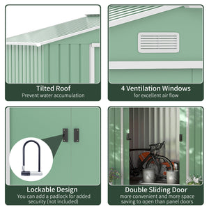 Casetta Box da Giardino 213x130x185 cm con Porte Scorrevoli in Acciaio Verde