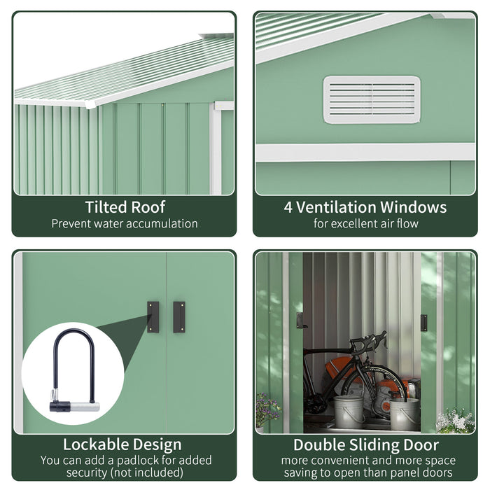 Casetta Box da Giardino 213x130x185 cm con Porte Scorrevoli in Acciaio Verde