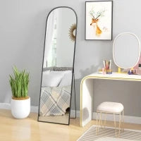 Specchio da Terra e Parete Moderno in Lega di Alluminio con Supporto Pieghevole, 50x170 cm, Nero