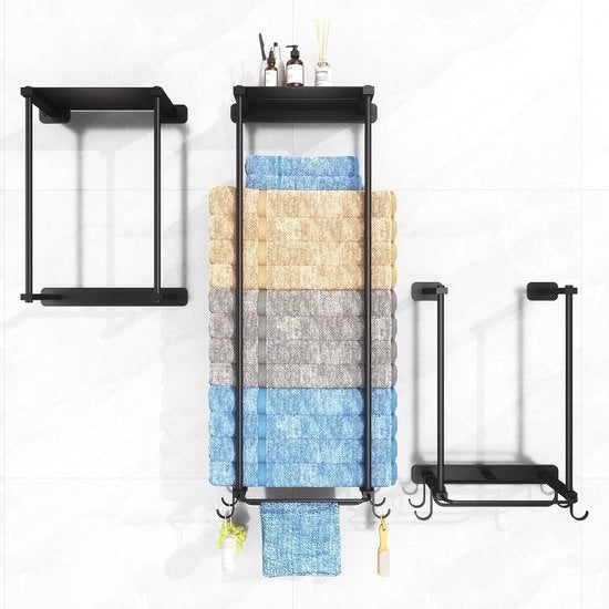 Maniglione per asciugamani per bagno, maniglione per asciugamani per bagno con piatto metallico e 4 ganci, 76 cm, maniglione per asciugamani per asciugatrice, bagno, toilette, organizzatore