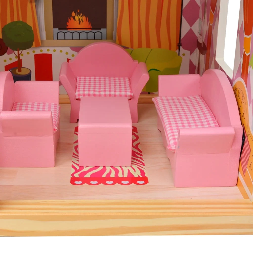 Casa delle Bambole a 3 Piani in Legno 60x30x90 cm 80175