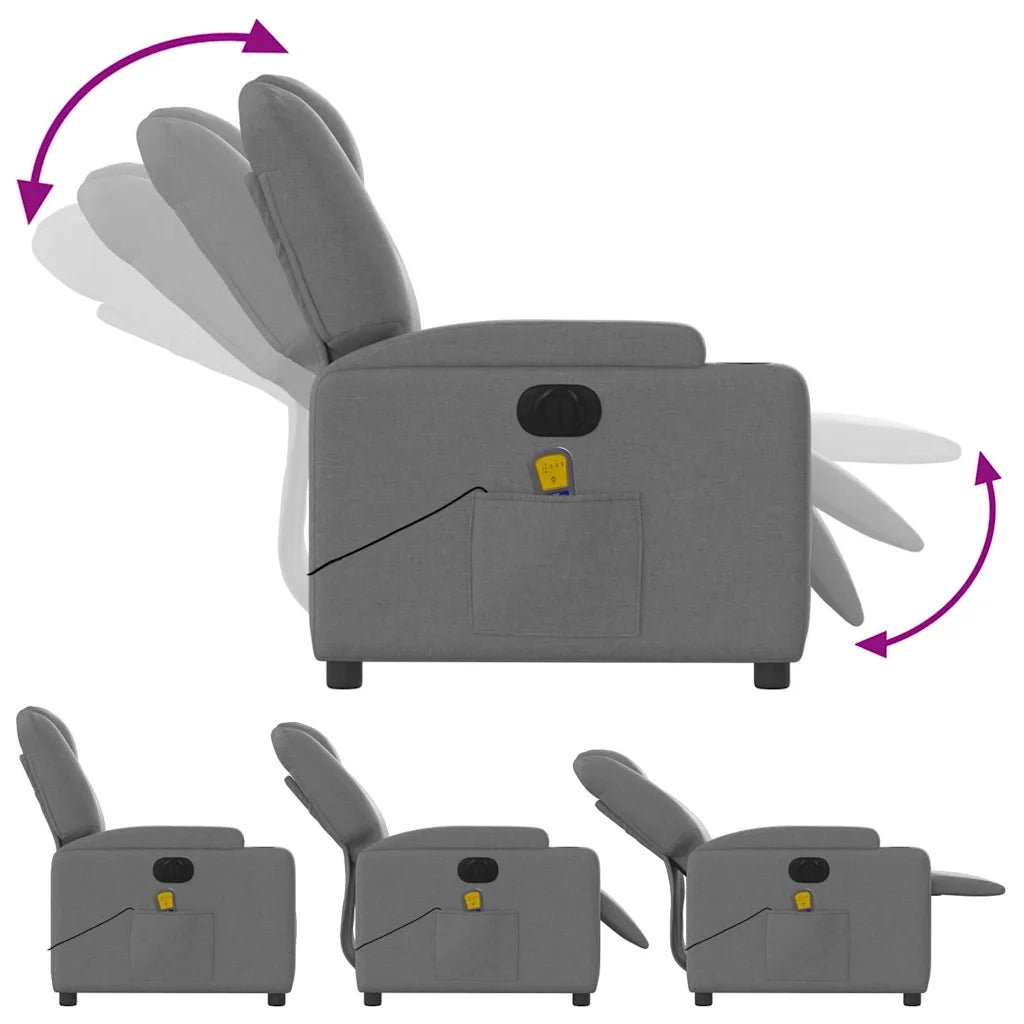 Divano Sedia-Poltrona Reclinabile Massaggio Elettrica Grigio Scuro Tessuto 477995