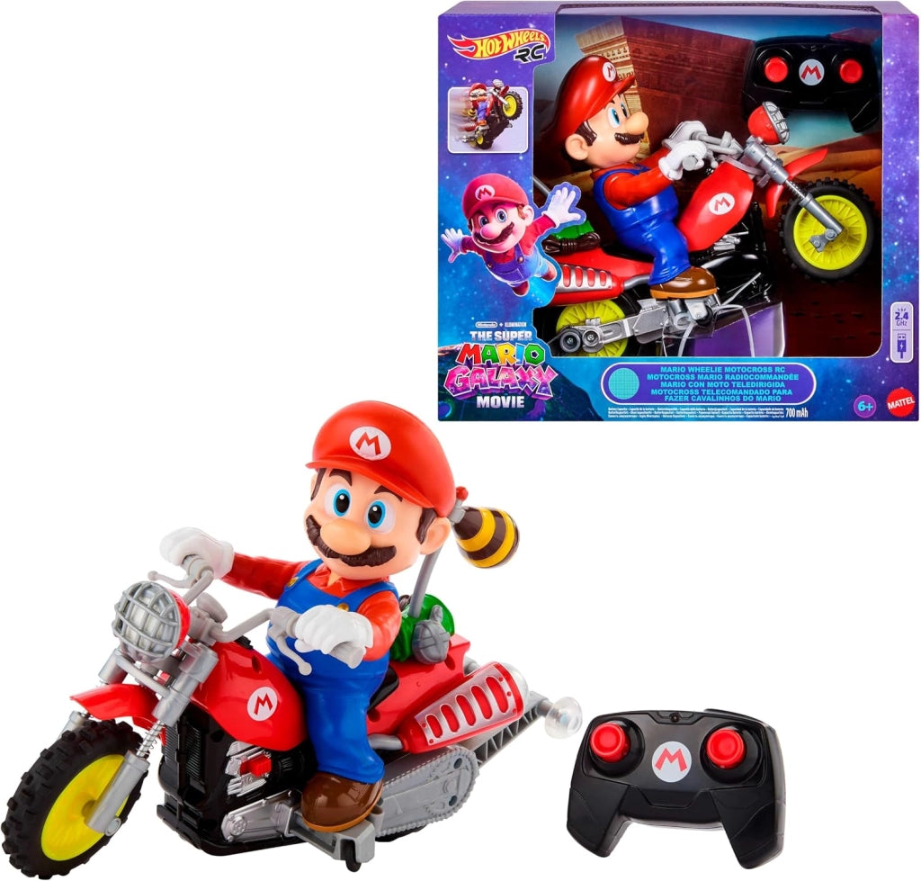 Hot Wheels Mario Motocross RC impennata, Moto radiocomandata | Moto a batteria con personaggio che si muove e si inclina
