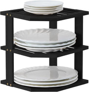 Organizzatore di Servizi in Bambù - Per Riga di Cucina - 25 x 25 x 25 cm - Nero - 3 Livelli