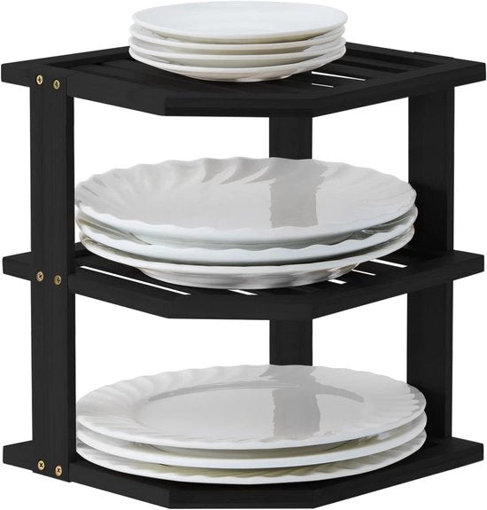 Organizzatore di Servizi in Bambù - Per Riga di Cucina - 25 x 25 x 25 cm - Nero - 3 Livelli
