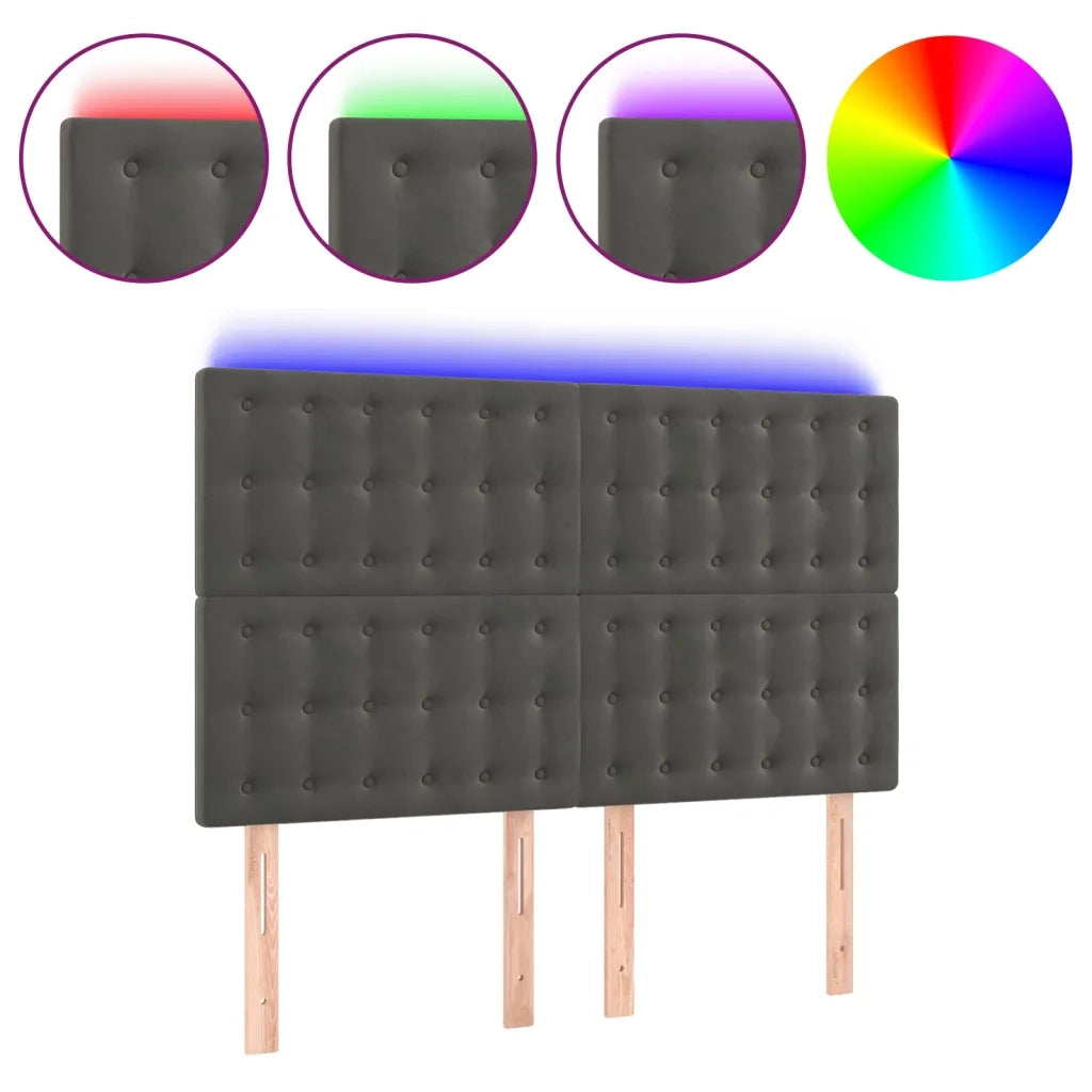 Testiera a LED-Testata con LED Grigio Scuro 144x5x118/128cm in Velluto 693195