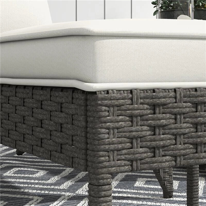 SEDIA DA GIARDINO CON POGGIAPIEDI E CUSCINI IMBOTTITI, IN RATTAN E ACCIAIO, 64X82X89 CM, GRIGIO E CREMA