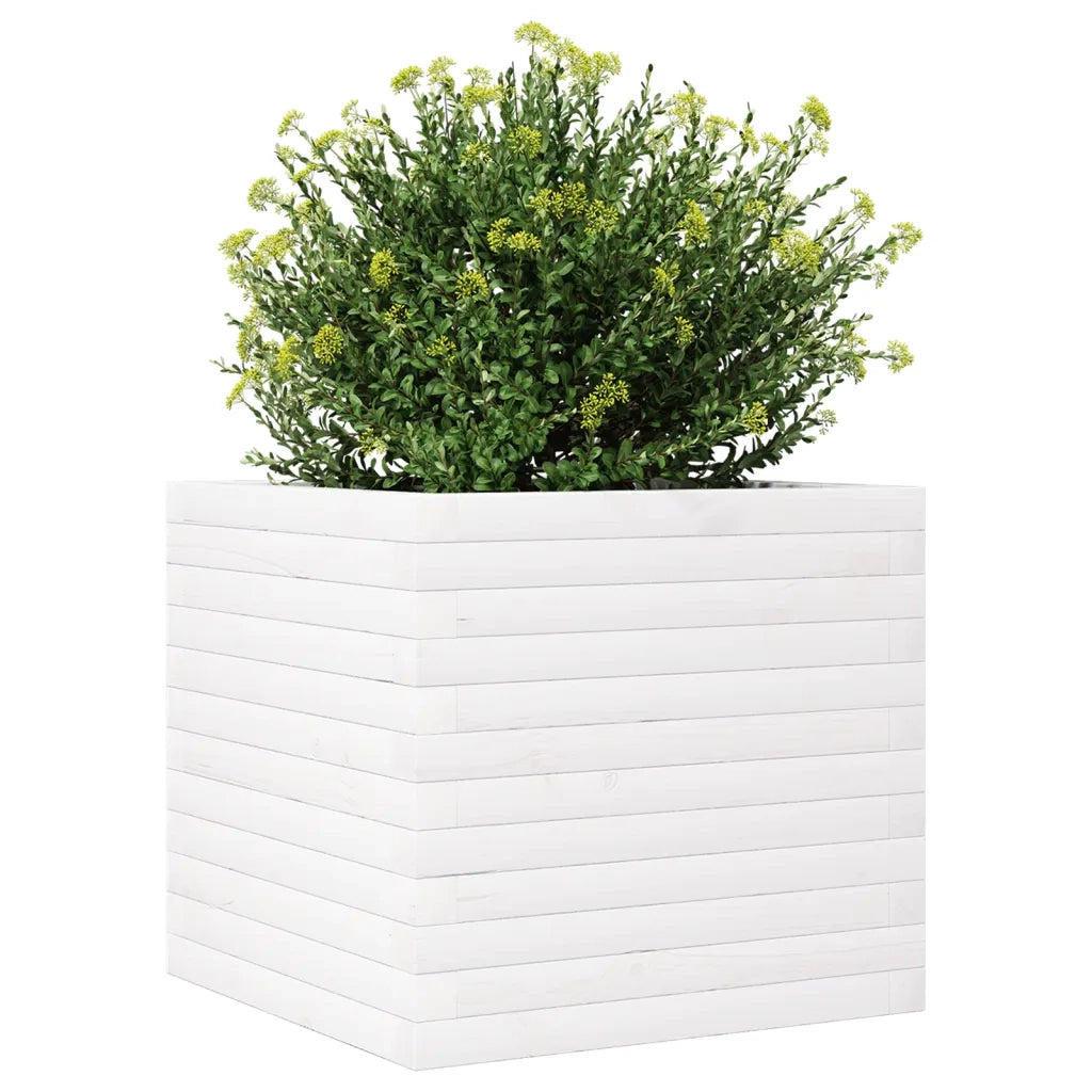 Fioriera da Giardino Bianca 50x50x46 cm Legno Massello di Pino