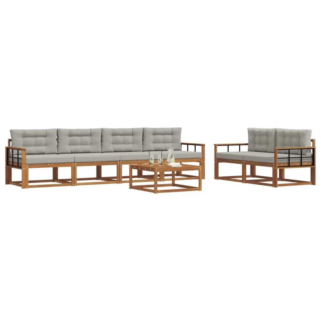 Set di divani da esterno 7 pcs Grigio Naturale e Chiaro