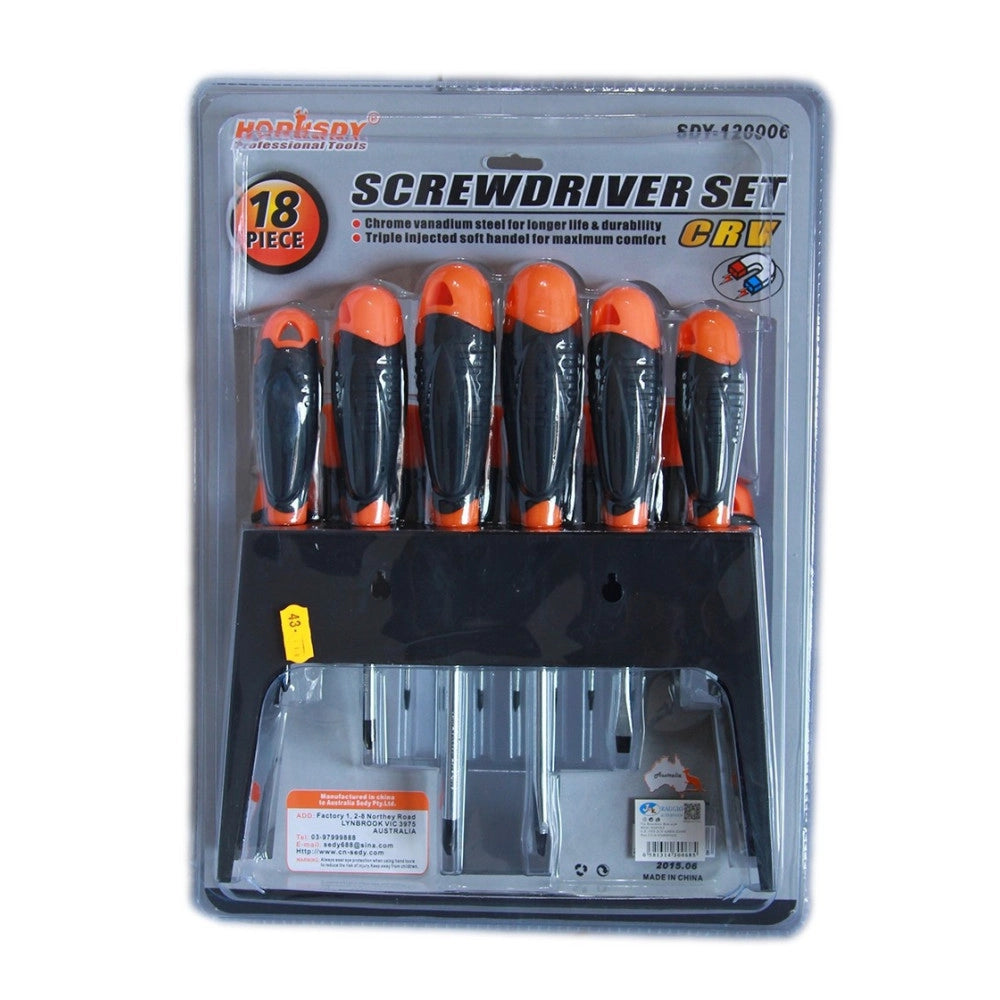 Trade Shop - Kit Set 18 Cacciaviti Cacciavite Con Supporto A Parete Fissi Croce Crv Sdy120006 -