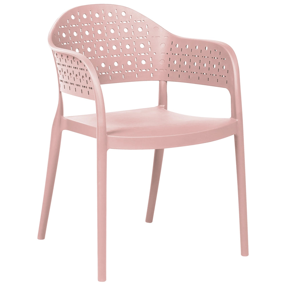 Set di 4 sedie da giardino in materiale sintetico rosa impilabili per interni ed esterni stile classico