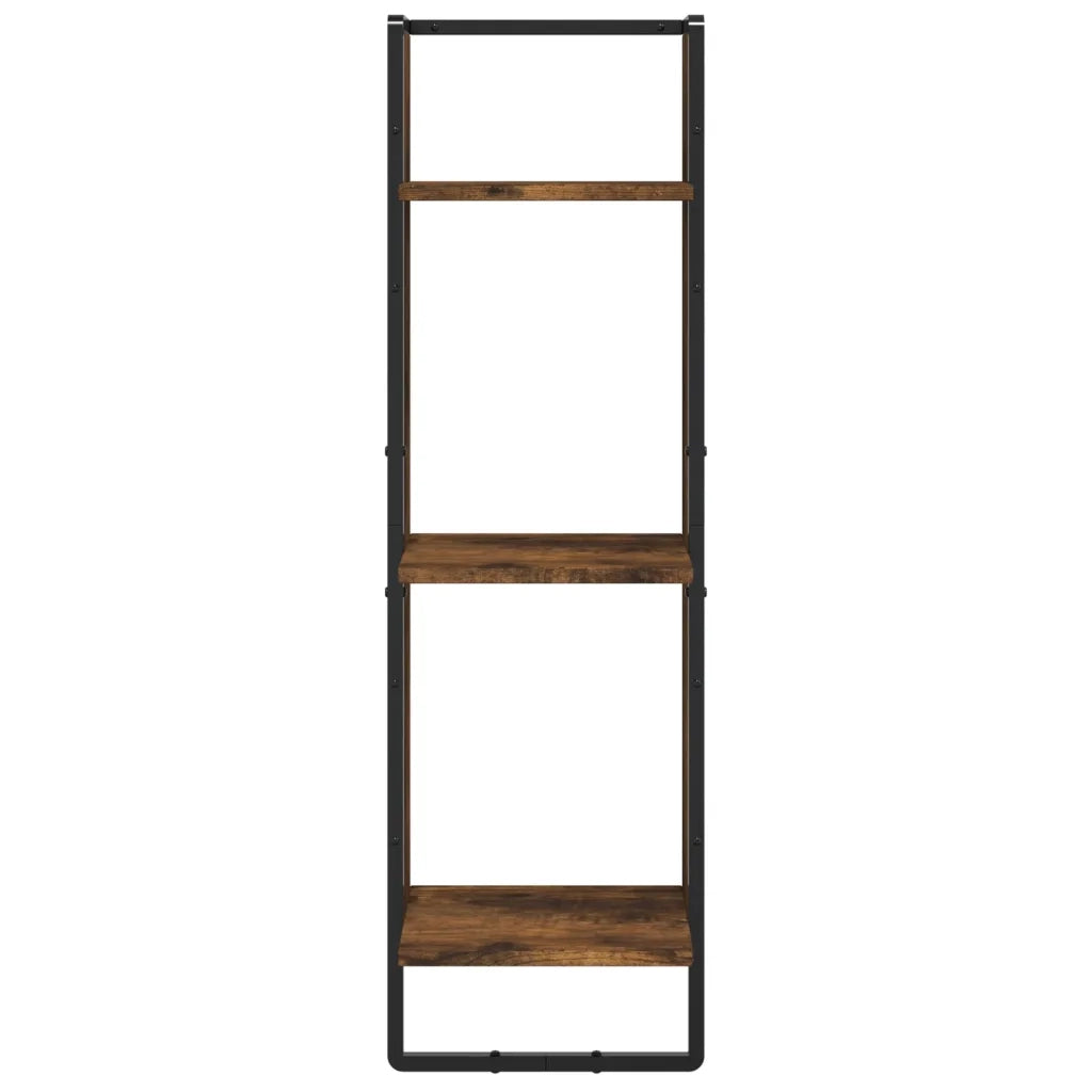 Set 6 pz Mensole Parete | Mensola sospesa con Aste Rovere Fumo Legno Multistrato