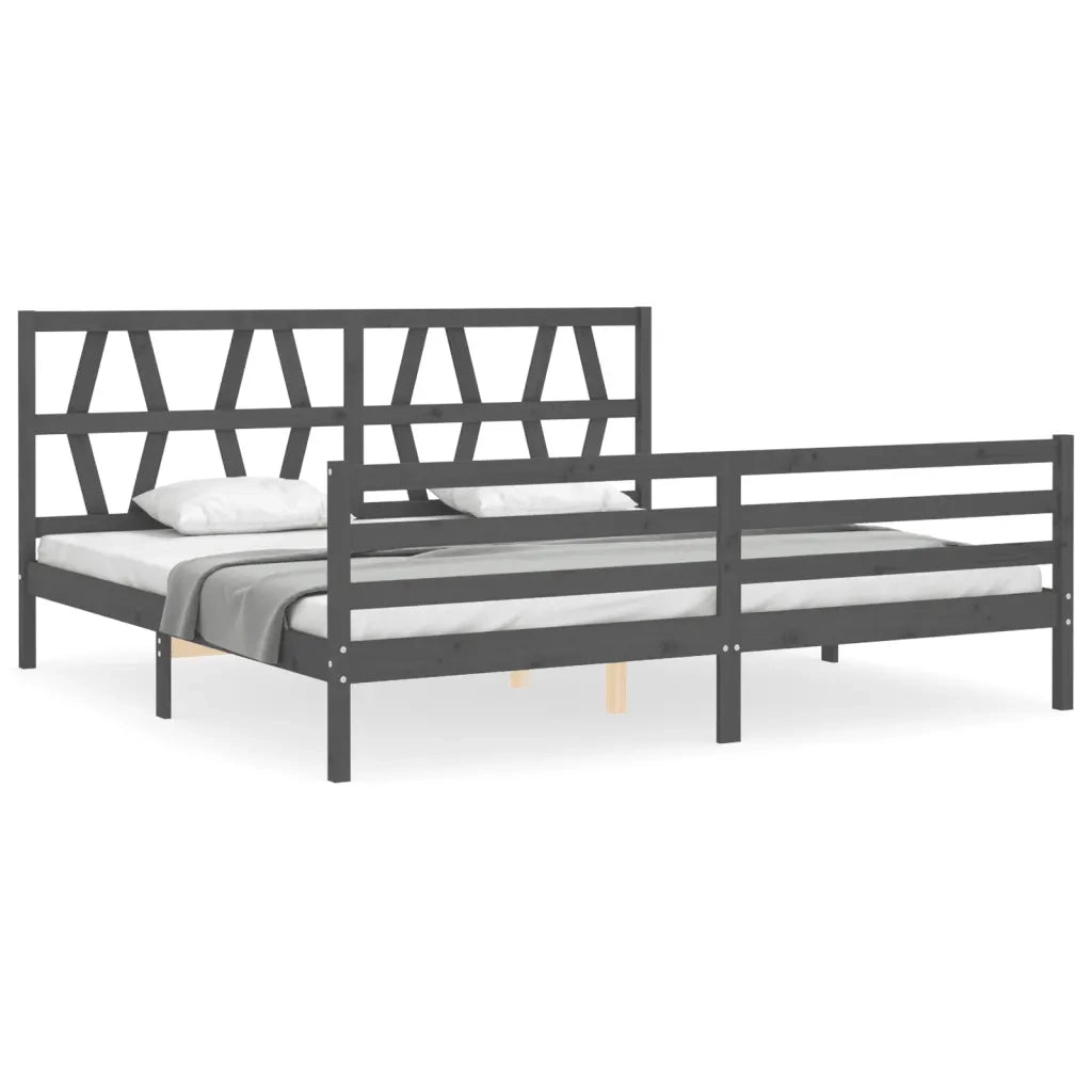 Giroletto con Testiera Grigio 200x200 cm in Legno Massello 3194398